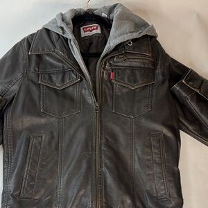 Levi's Men's Dark Brown Vintage Bomber Jacket with Gray Hood Red Tag